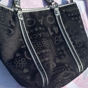 Coach Poppy Black & Silver Bandana Glitter Graffiti Butterfly Canvas Tote